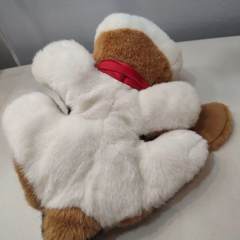 Vtg 2004 Mattel Pound Puppies Tricolor Dog Puppy Plush Toy Red‎ Bow Floppy Ears